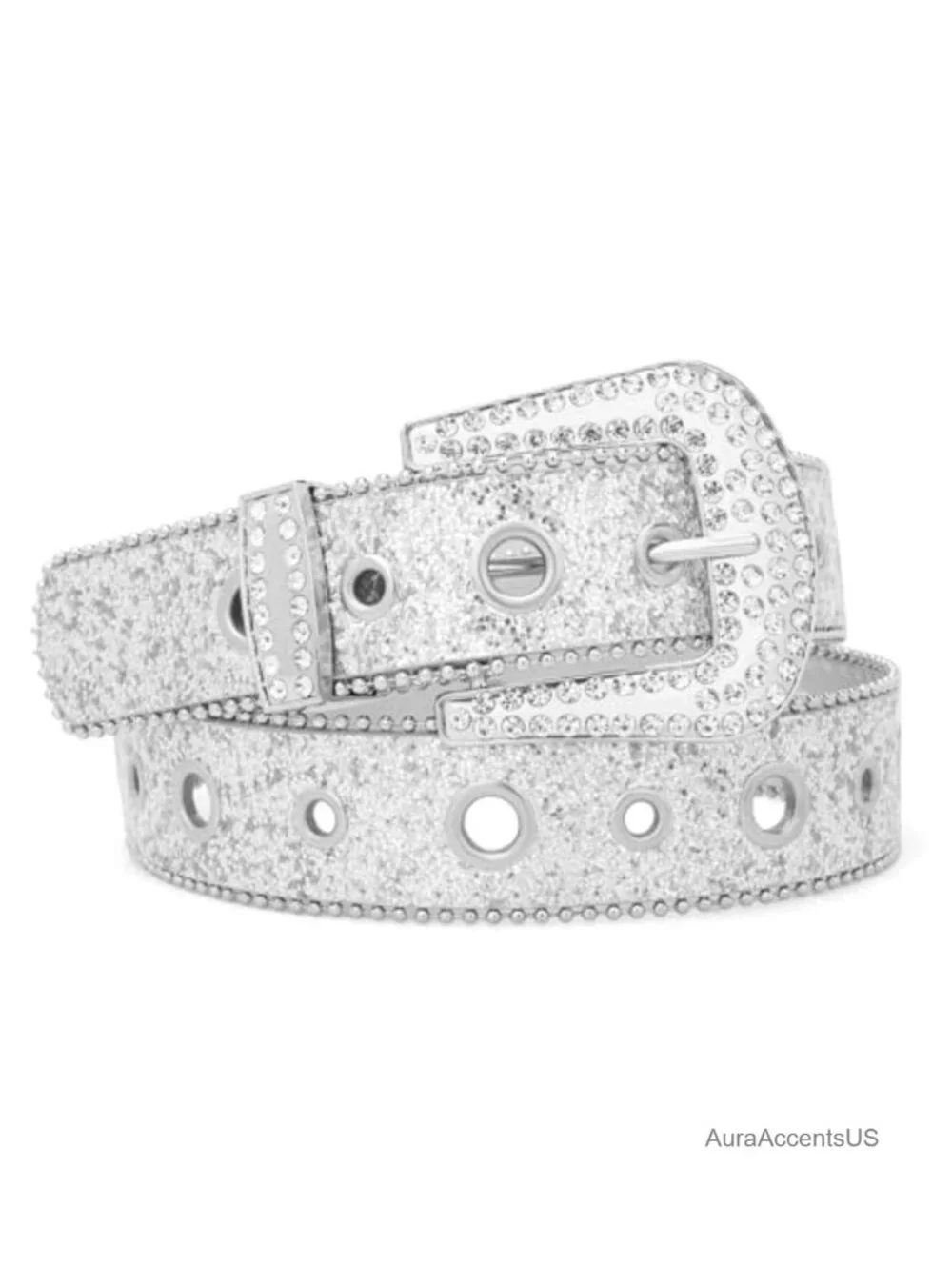 Rhinestone Sequin Buckle Statement Belt for Women Y2K Bling
